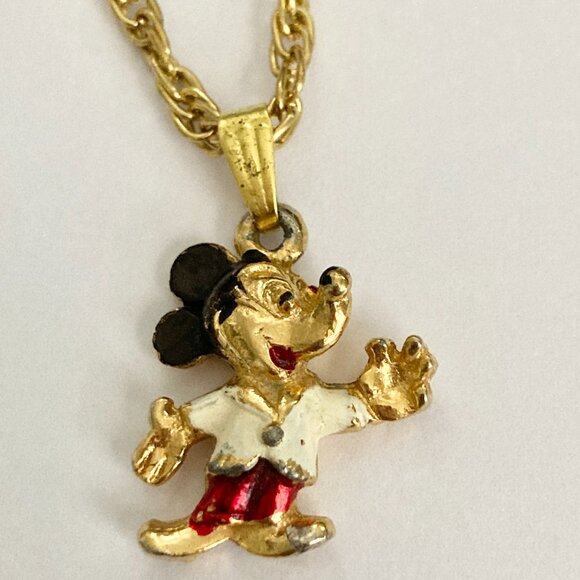 Vintage Disney Mickey Mouse Necklace Pendant Gold Plated 20" Disneyana Signed - Picture 2 of 9